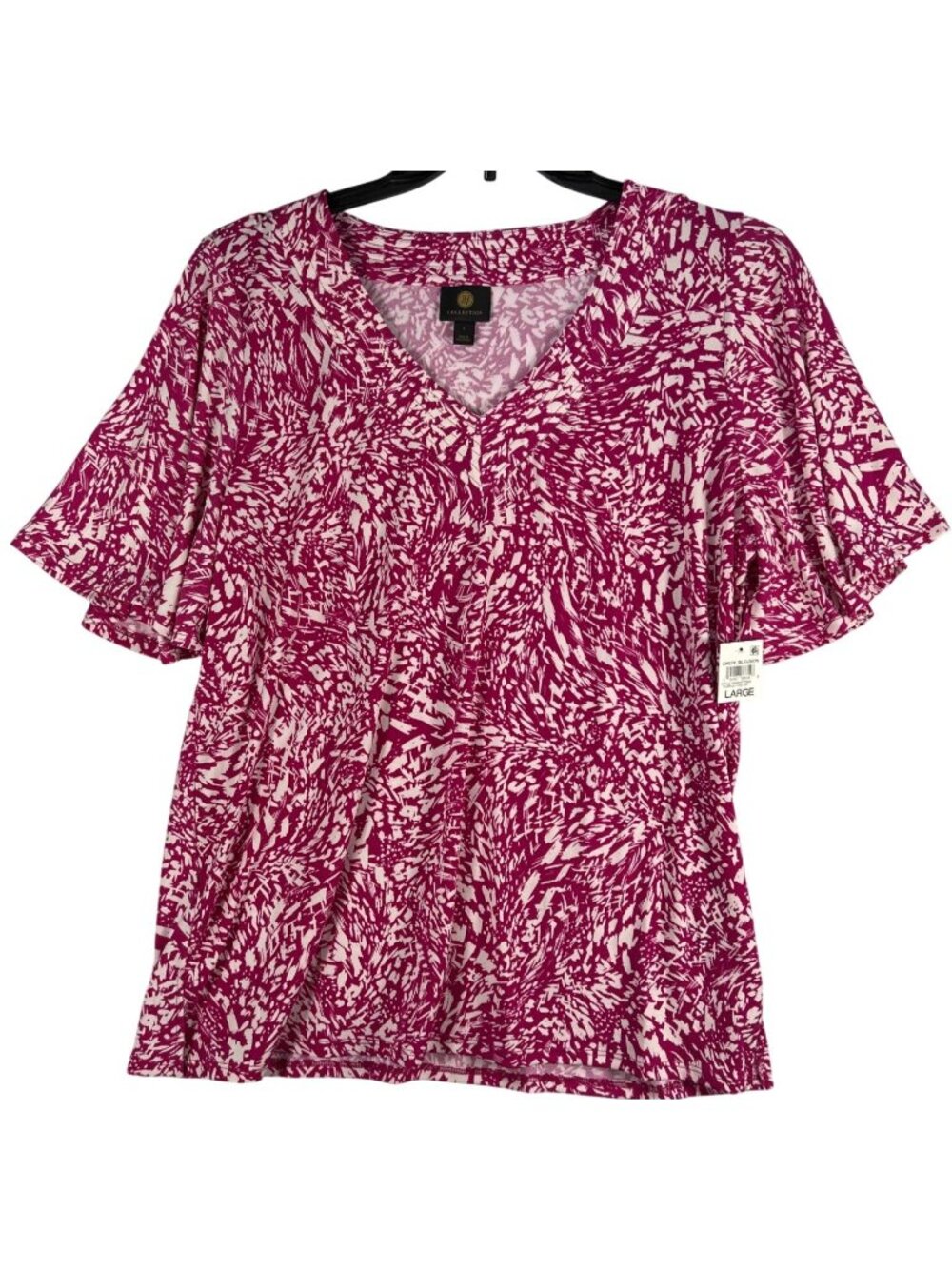 JM Collection Large Crepe Blouson Shirt V-Neck Short Sleeve Purple Fizz